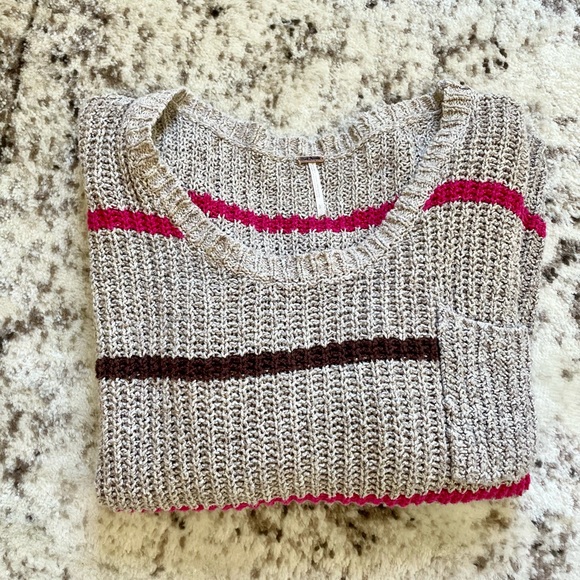 Free People Grey/Tan Pink Striped Sweater - Picture 7 of 8